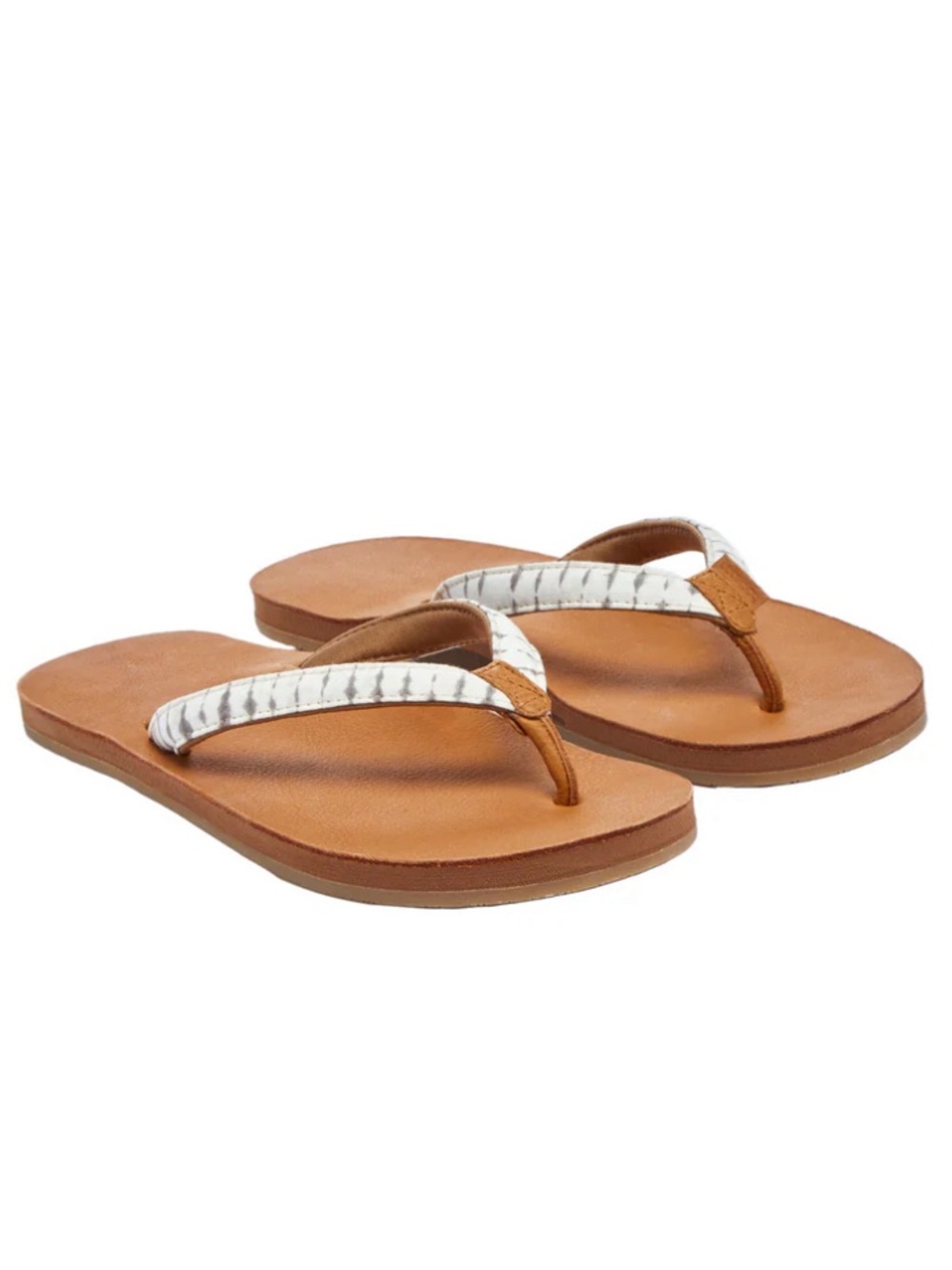 Classic Brown Leather Flip-Flop Sandals with White Straps